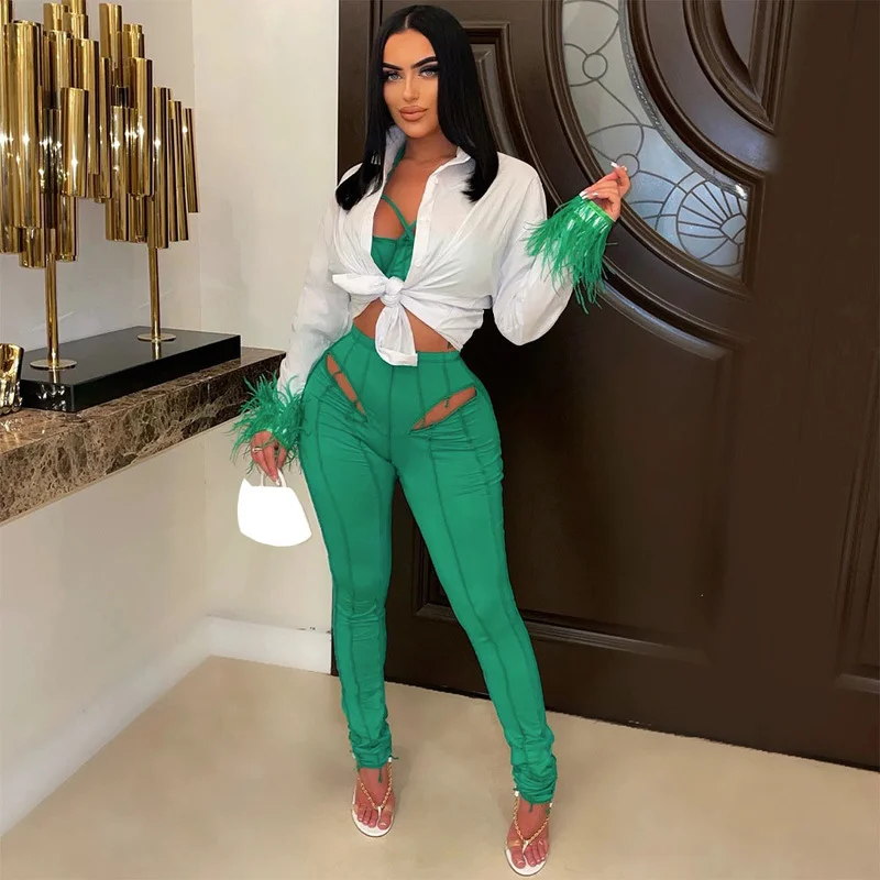 

Осенняя женская блузка WUHE с длинным рукавом и перьями, однобортная черно-белая рубашка с отложным воротником, уличный Топ