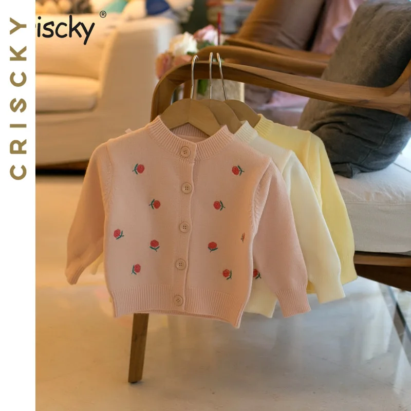 

Kids Girls Sweater Full Sleeve Single-breated Tops Embroidery Floral Cardigan Autumn Toddler Children Knitting Clothes