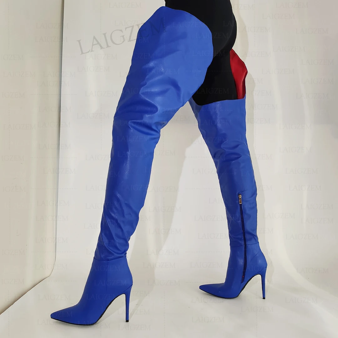 ZHIMA Женские сапоги до бедра Сексуальные с острым носком на тонком высоком каблуке