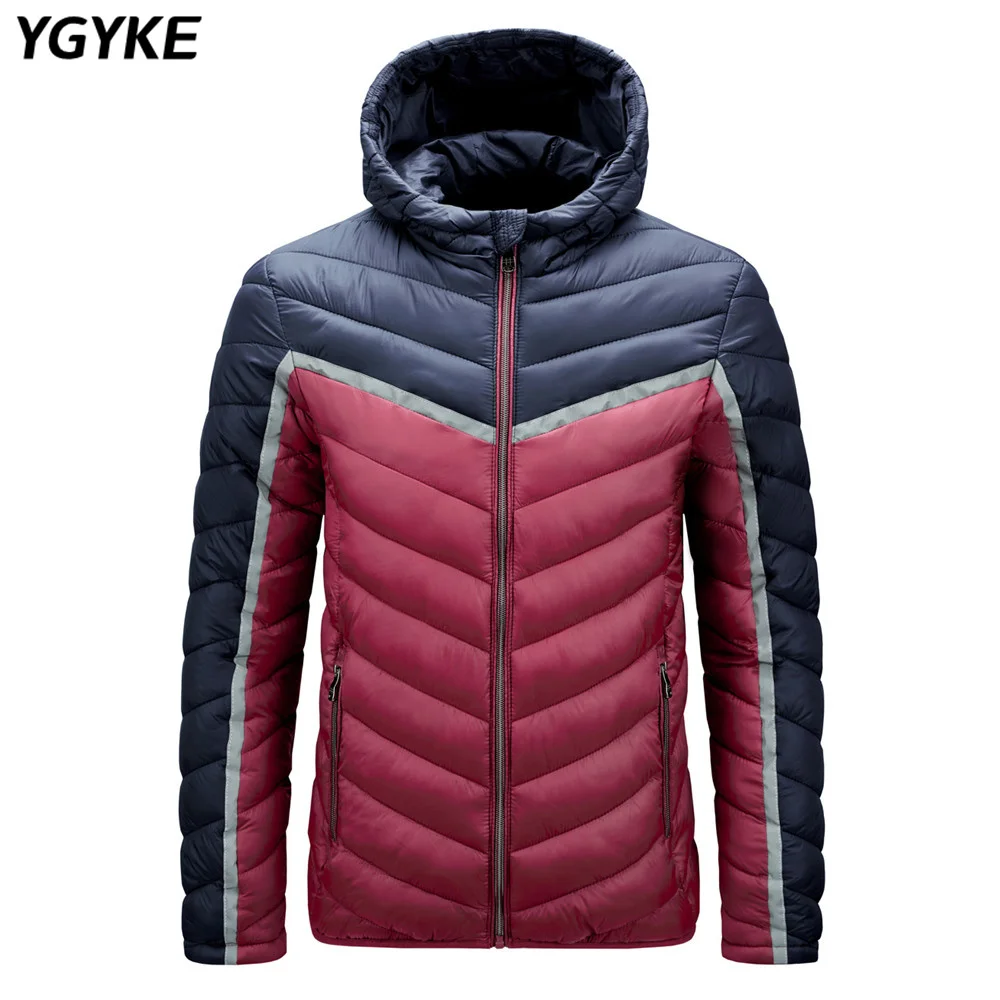 New Winter Men's Fashion Slim Hooded Jacket Warm Colorblock Trend Coat Casual Comfortable Men's Cotton Clothes