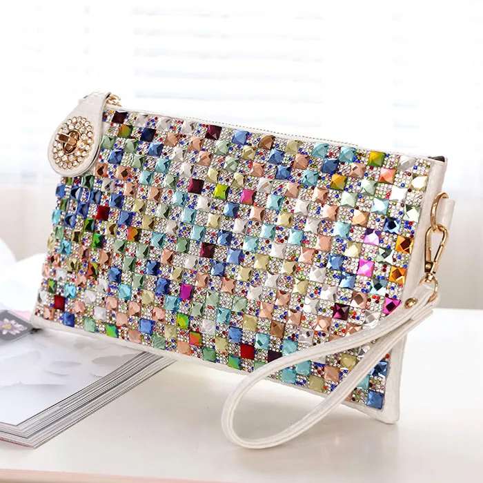 

Цветные бриллиантовые женские клатчи, Роскошный дизайнерский кошелек-клатч для ужина, женская сумка-кошелек через плечо с цепочкой