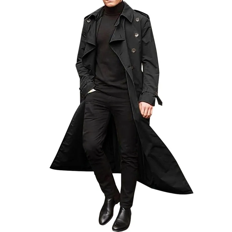 European and American Fashionable Mid-length Men's Windbreaker Casual Coat Trench Coat Men Coats for Men Trenchcoat Cloak Men