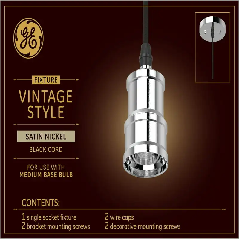 

Vintage Style Satin Nickel Pendant, Black Cord, 1 Light, 60 inches Twice lightstick cover Paper floor lamp shade round Shade cli