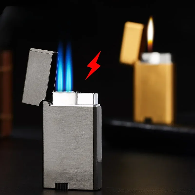 Горячая металлическая ветрозащитная бутановая газовая зажигалка с двойным