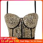 Сексуальный яркий бюстгальтер с бисером и блестками для ночного клуба бюстгальтер пуш-ап укороченный для ношения корсет Топы женские топы укороченный топ Женская одежда