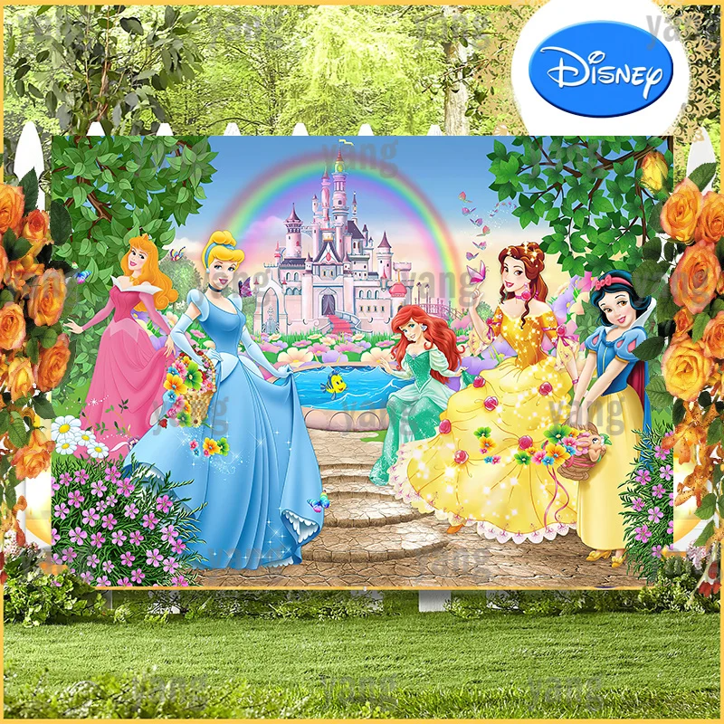 Enlarge Disney Princess Wedding Castle Cinderella Snow White Aurora Outdoor Garden Backdrop Girls Birthday Party Baby Shower Banner