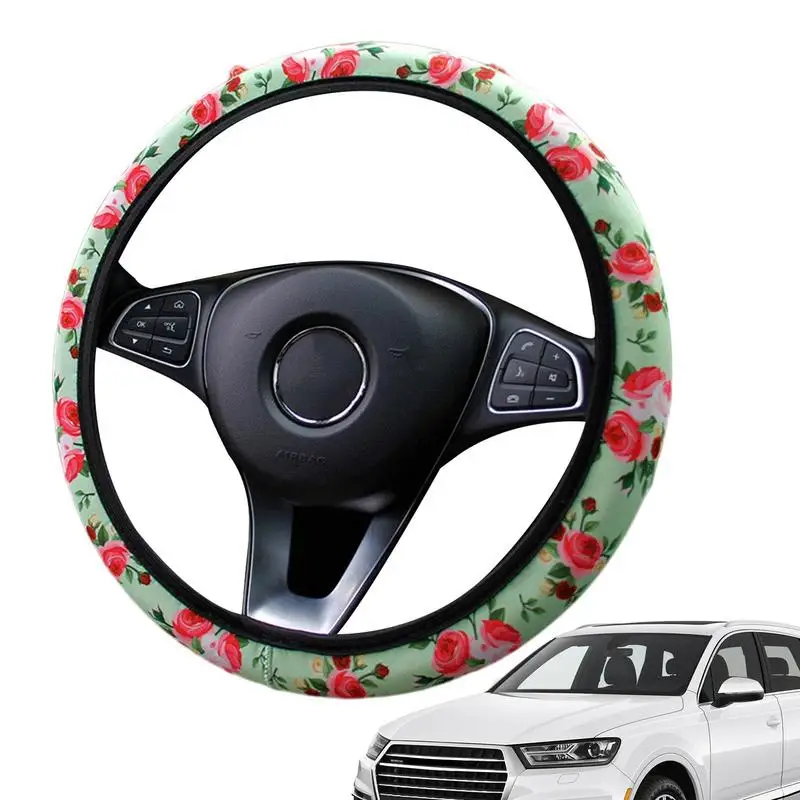 

Floral Auto Steering Wheel Covers Seamless Universal Steering Wheel Cover Soft Cushions Comfort Grip Car Automotive Cover For