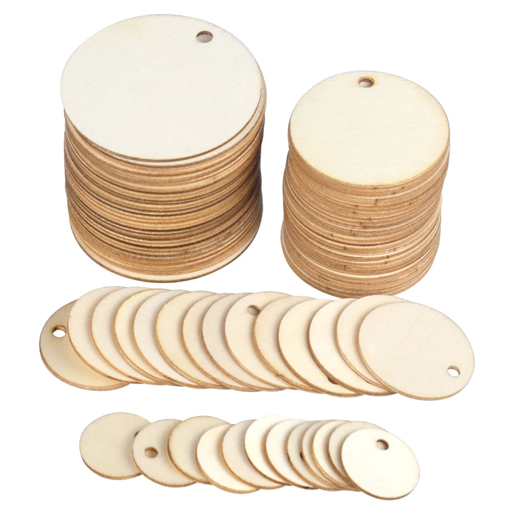 

100/200pcs Wooden 2cm 3cm 4cm 5cm Circles Blank Signs Crafts Wedding Party Gift Label Hang Tag Cards Round Pack Natural Discs
