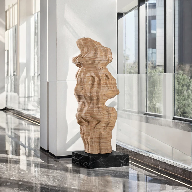 

Sculpture artwork sales office floor ornaments, large abstract wood carving shopping mall installation