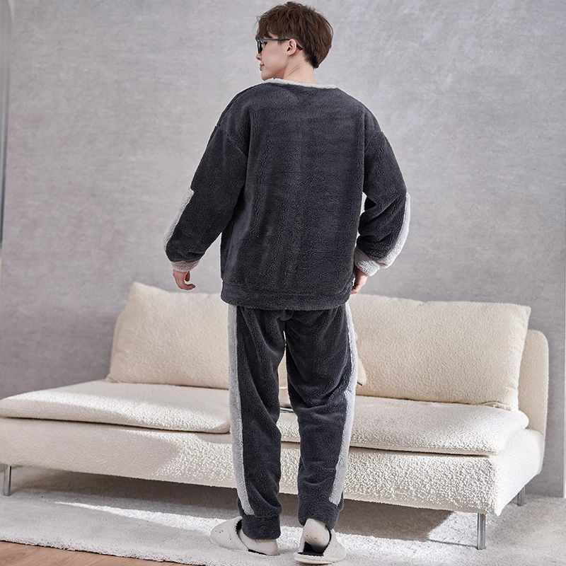 FUNISHI Winter Pajamas Plus Size 4XL Men Sleepwear Coral Fleece Pajama Set Flannel Loose Version Inspissate Pullover Nightgown