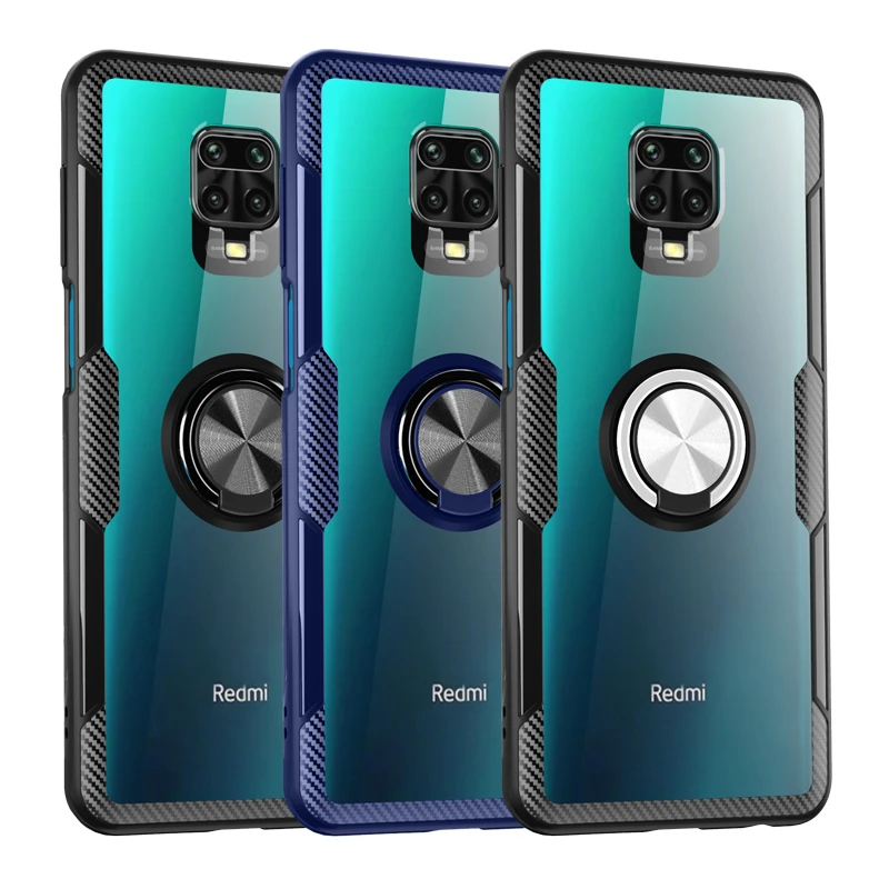 Transparent Magnetic Shockproof Case For Xiaomi Mi Redmi Note 10 10S 9 9S Pro 9Pro 10Pro 8 8T 10T T Clear Cover With Ring Holder