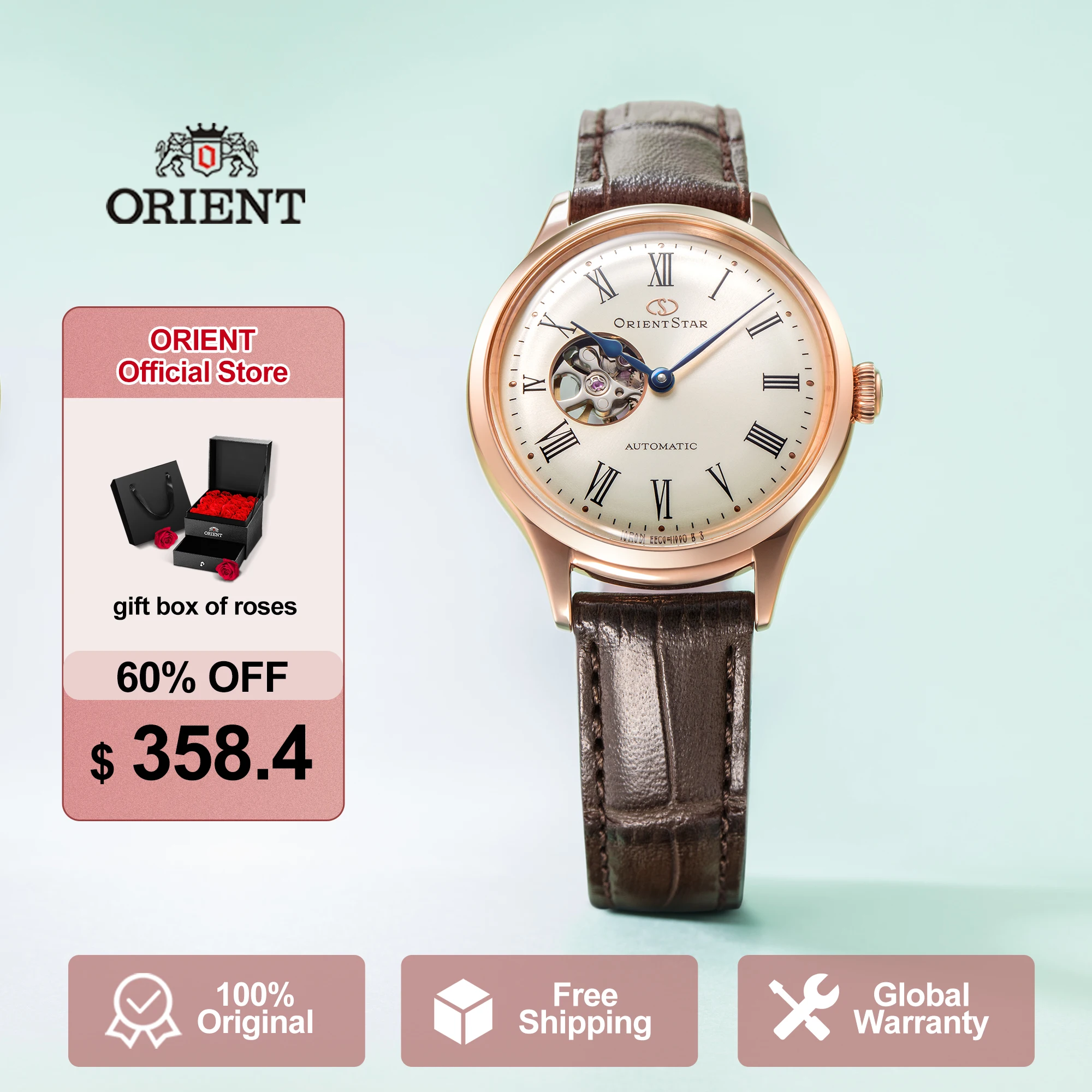 Enlarge Original Orient Star Automatic Watch for Women,Japanese Dress Wrist Watch See-through Case Back Semi Skeleton Champagne RE-ND000