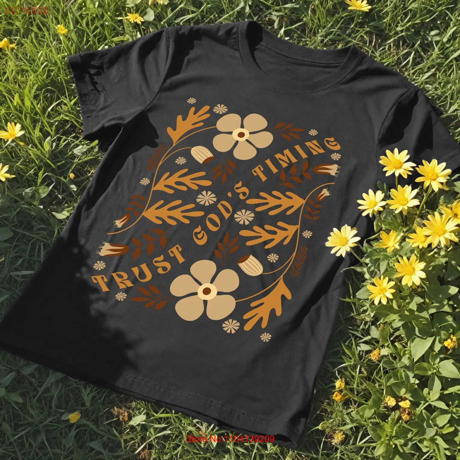 Футболка Trust God's Timing Christian SweaT Faith с Boho Flowers Leaves Bible Verse Религиозная одежда s