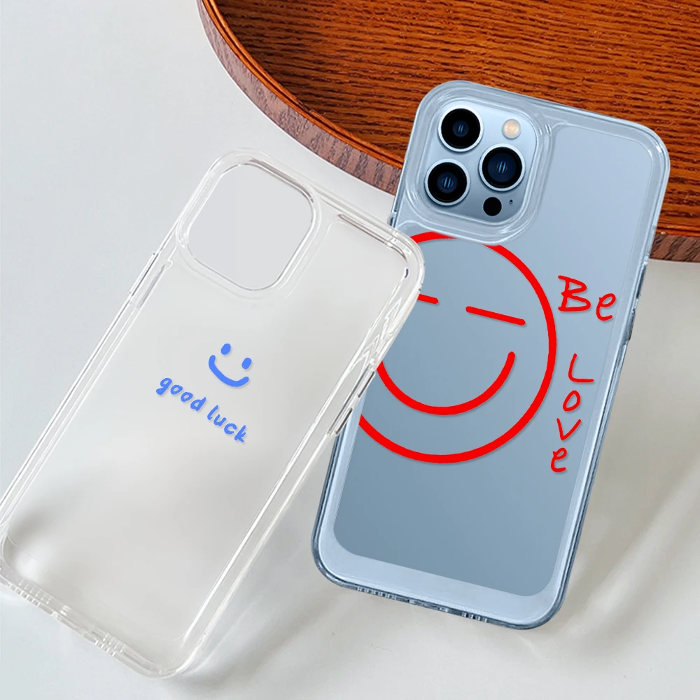 

For iPhone 14 Clear Shell Smiley Phone Case for iPhone 13 12 11 Pro Max Mini XS XR X Back Cover for iPhone14ProMax Coque Fundas