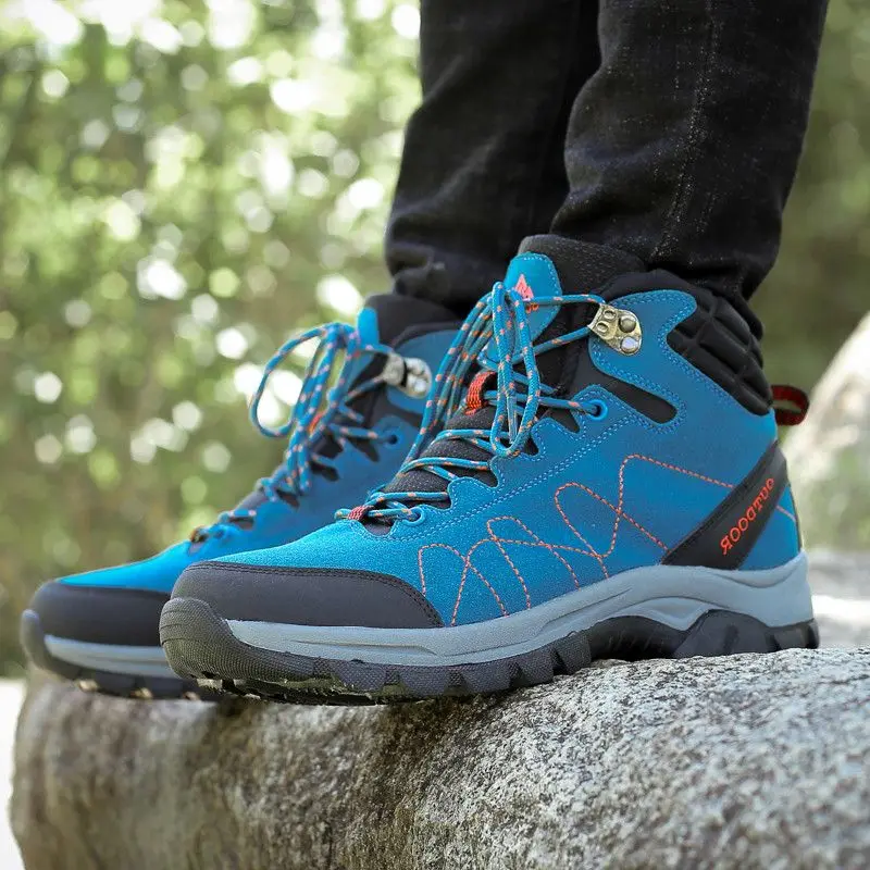 Winter Warm Mens Walking Boots Comfortable Lace-up Unisex Outdoor Hiking Boots Anti-slip Mens Fur Mountain Boots Botas Hombre