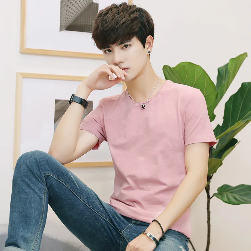 

B2284-Summer new men's T-shirts solid color slim trend casual short-sleeved fashion