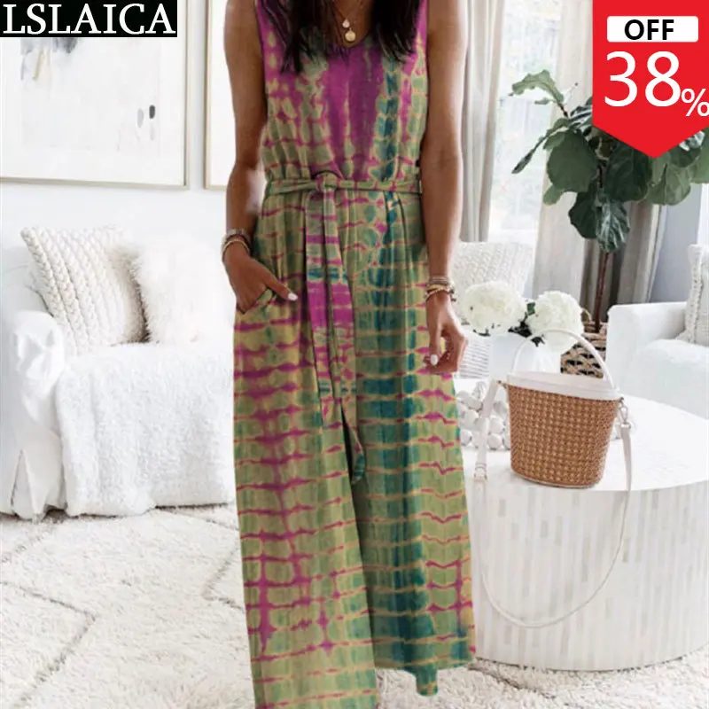 

One Piece Outfit Fashion New Arrival Casual Jumpsuit Temperament Commuting Colorful Strappy Long Jumpsuits Women Elegant Rompers