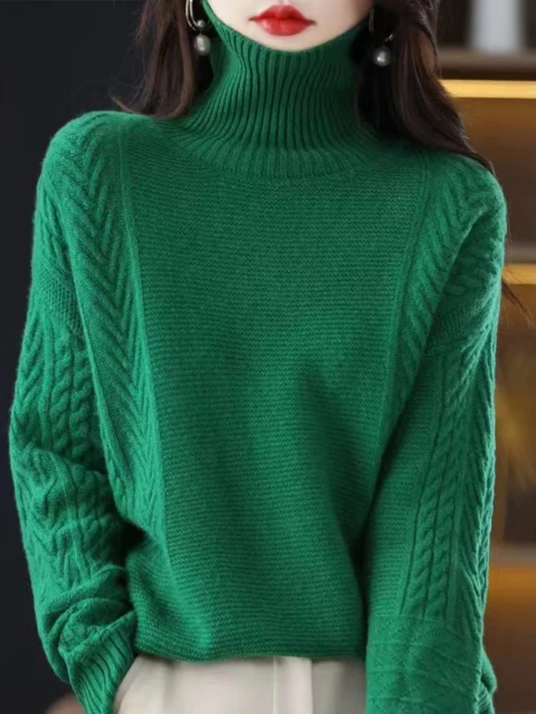 

Fashion Women Sweaters 2023 Korean Fashion New Winter Women's Turtleneck Knitwears Long Sleeve Top Solid Pullovers Jumpers