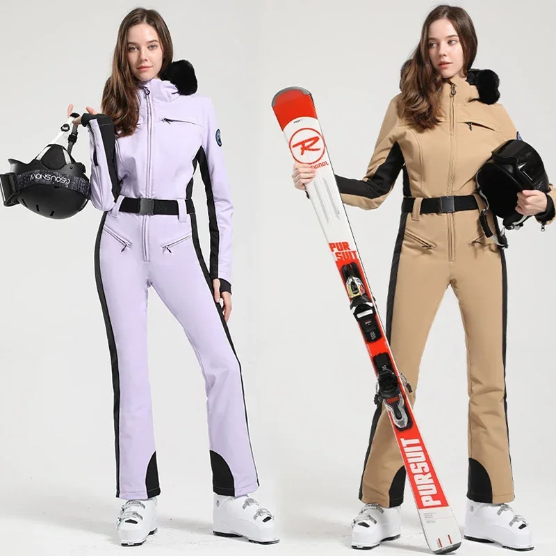 Женский сплошной лыжный костюм профессиональный утепленный водонепроницаемый