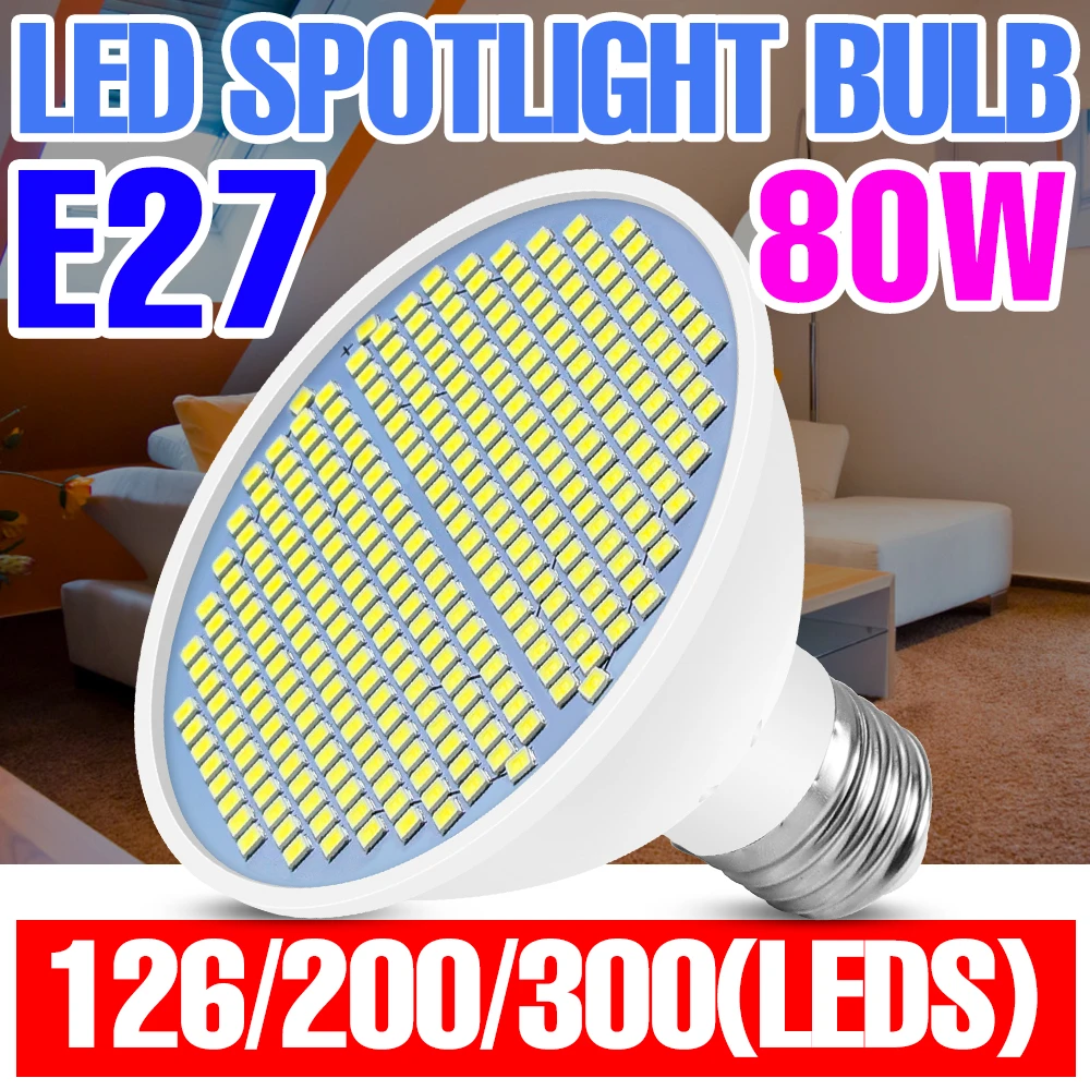 

E27 Led Lights SMD2835 LED Spotlight Bulb 30W 50W 80W Lamp 220V Lampara Led 110V Indoor Lighting No Flicker Energy Saving Lamp