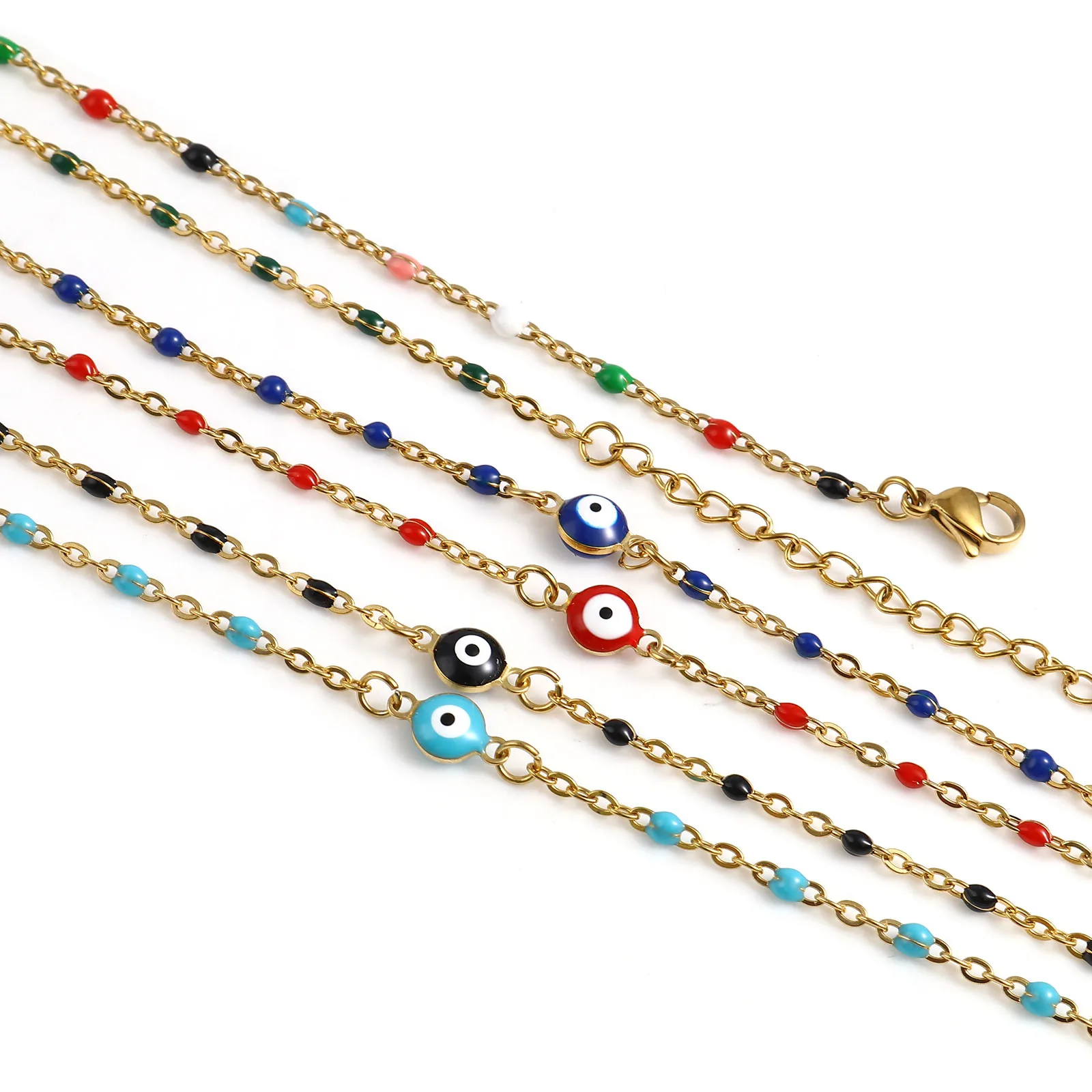 

1 PC Round Evil Eye Enamel Necklace Stainless Steel Religious Link Cable Chain Findings Gold Color Multicolor 45.5cm- 45cm long