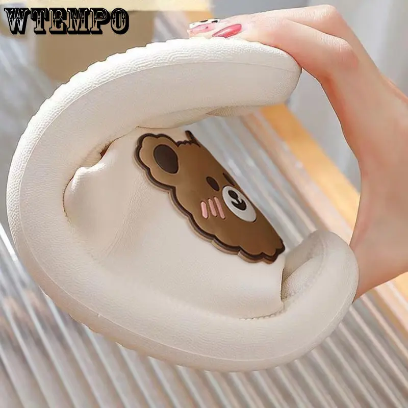 WTEMPO Solid Bear Slippers Cartoon Graffiti Shoes Women Summer Flip-Flops Beach Sandals Thick Platform Soft Casual Slippers