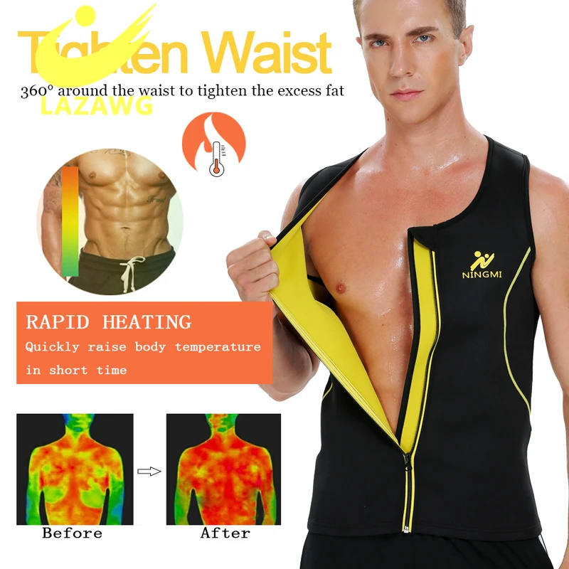 LAZAWG Men Body Shaper Waist Trainer Vest Slimming Shirt Sauna Sweat Tank Tops Neoprene Undershirt Fat Burner Workout Shapewear