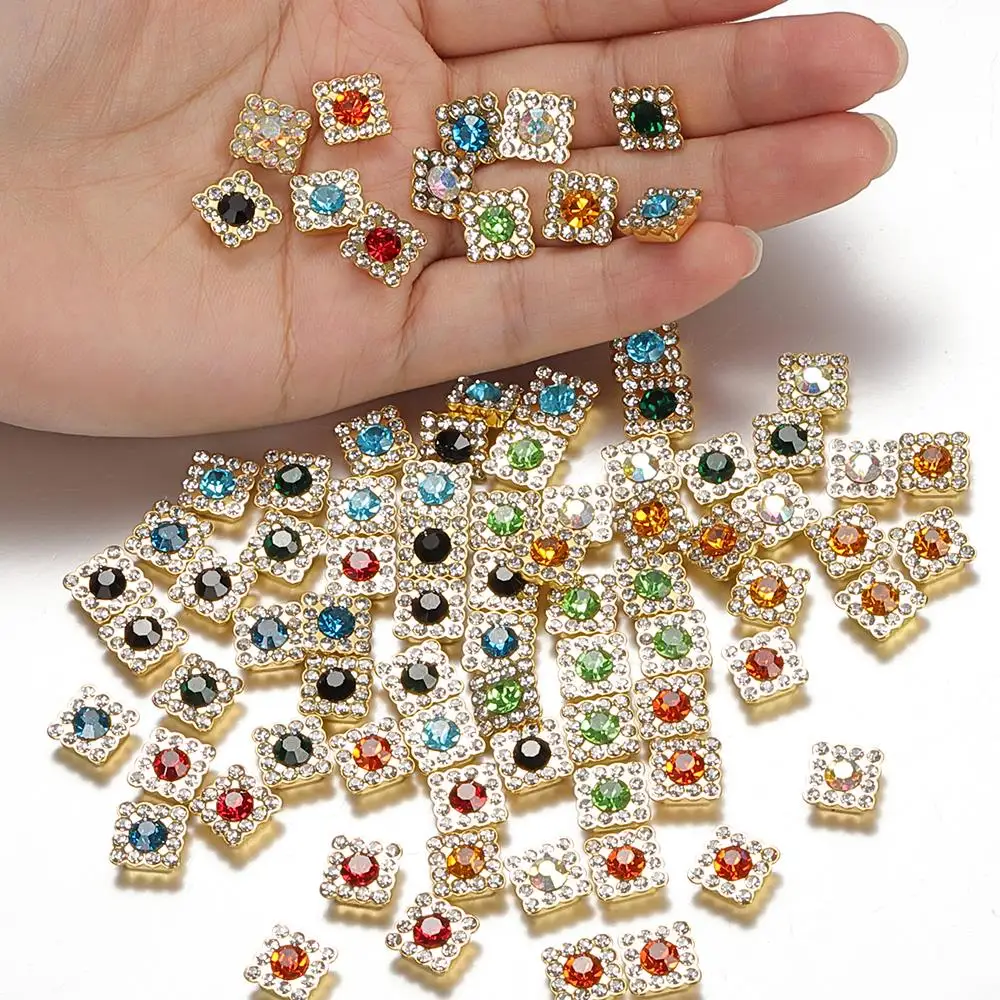 100pcs 10mm Square Rhinestone Cabochon Loose Bead for DIY Jewelry Making Crystal Headband Patch Handmade Needdlework Accessories