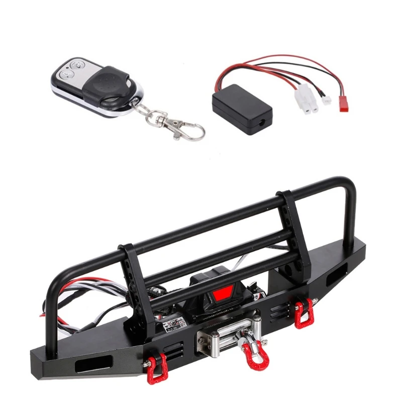 

RC Model Bumper Metal Set Anti-Collision with Winch for 1/10 Model Car Parts Tools Compatible with SCX10 TRX4 Parts A2UB
