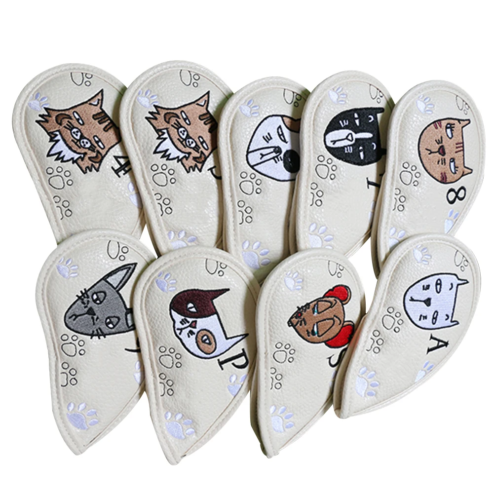 

9pcs Wear Resistant PU Leather Putter Protector Portable Accessories Outdoor Sports Cartoon Animal Golf Head Cover Waterproof