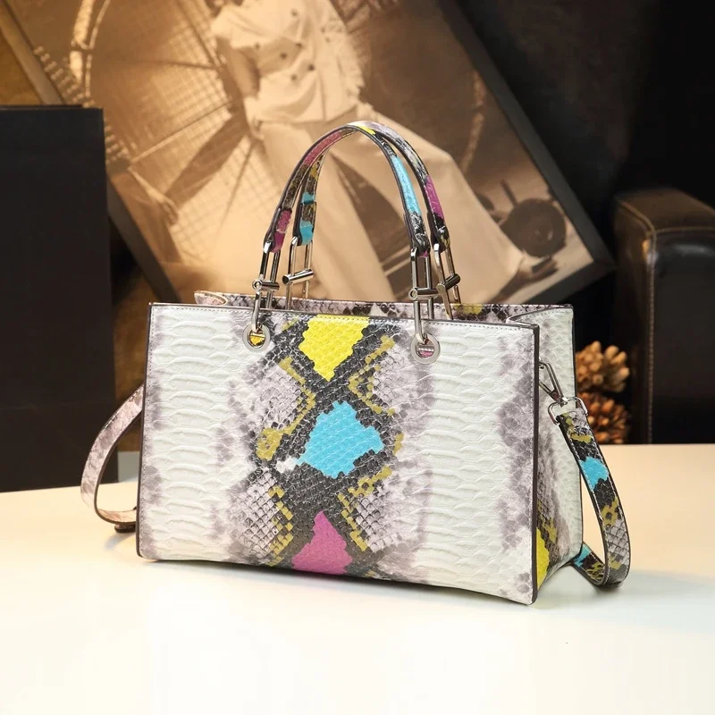 

Large Capacity Leather Women Handbags 2024 New Fashion Snake Pattern LadyTote Bag Shoulder Crossbody Bag Mom Bags