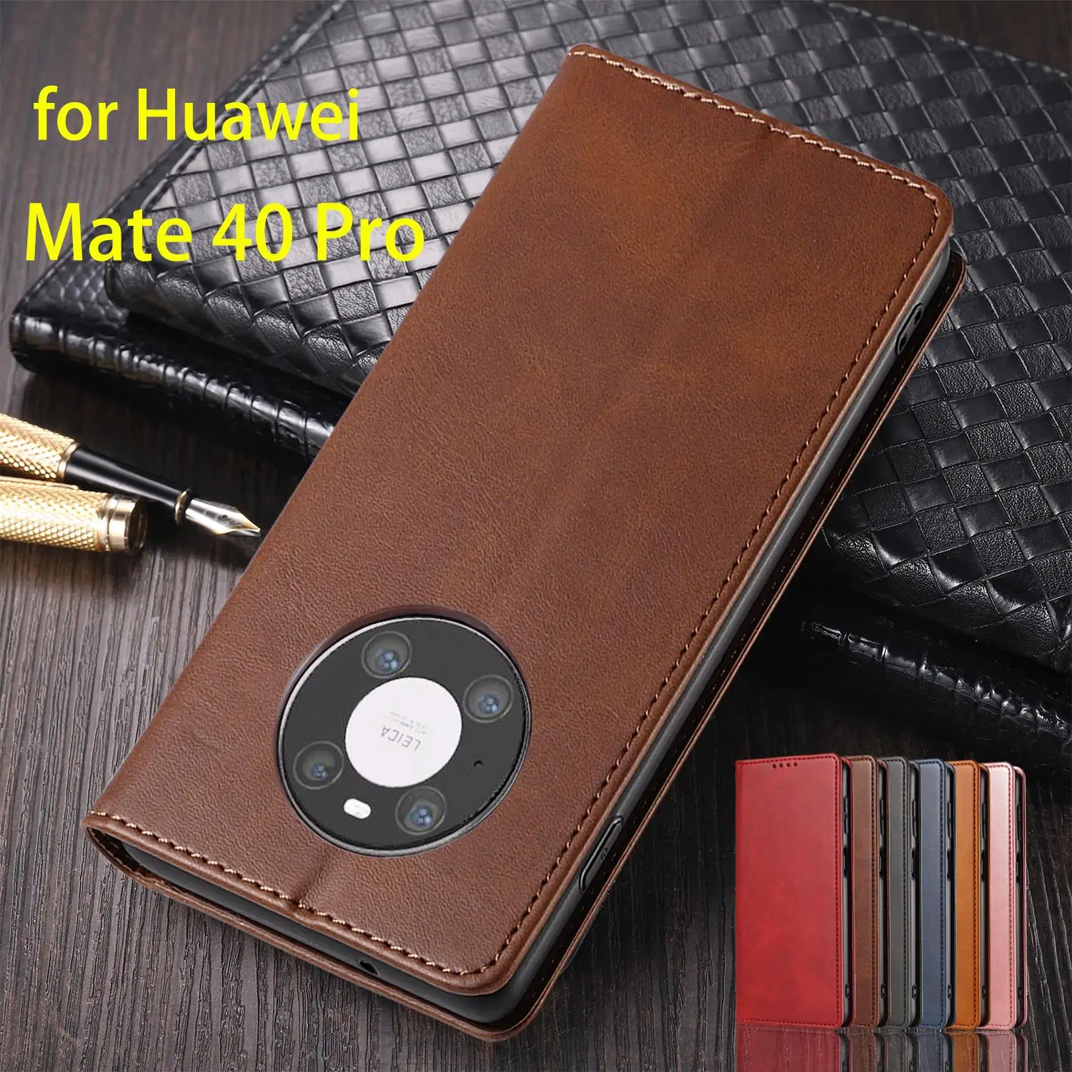 Фото Кожаный чехол с магнитным притяжением для Huawei Mate 40 Pro/Mate40 Pro, флип-чехол, держатель для карт, кобура-кошелек, чехол Fundas Coque №1