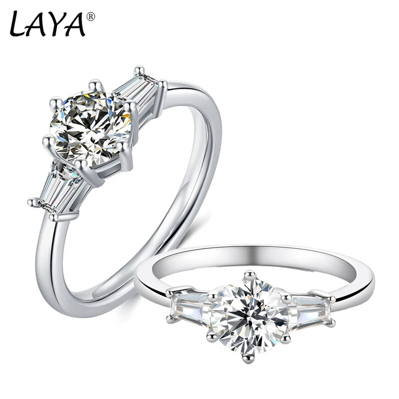 

LAYA 1 carat D Color Moissanite Rings For Women 100% 925 Sterling Silver Three Stone Engagement Wedding Rings Gifts Wholesale