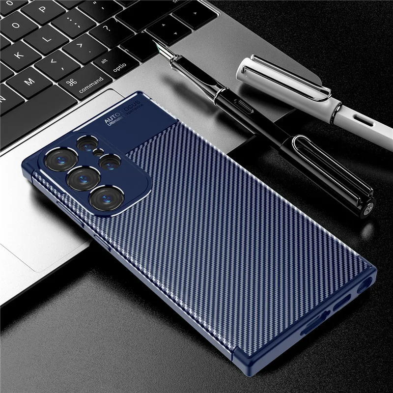 Carbon Fiber Cover For Samsung Galaxy S23 Ultra Case Shockproof Silicone Bumper For Samsung S23 Ultra Case For Galaxy S23 S23+