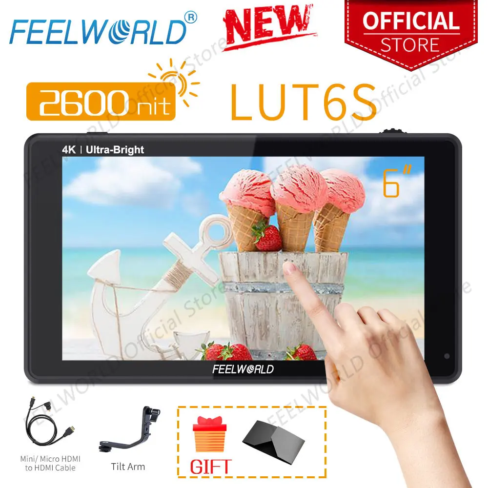 FEELWORLD LUT6S  6“ 2600nits HDR/3D LUT Touch Screen 3G-SDI 4K HDMI with Waveform VectorScope Histogram for  Shoot Perform Video