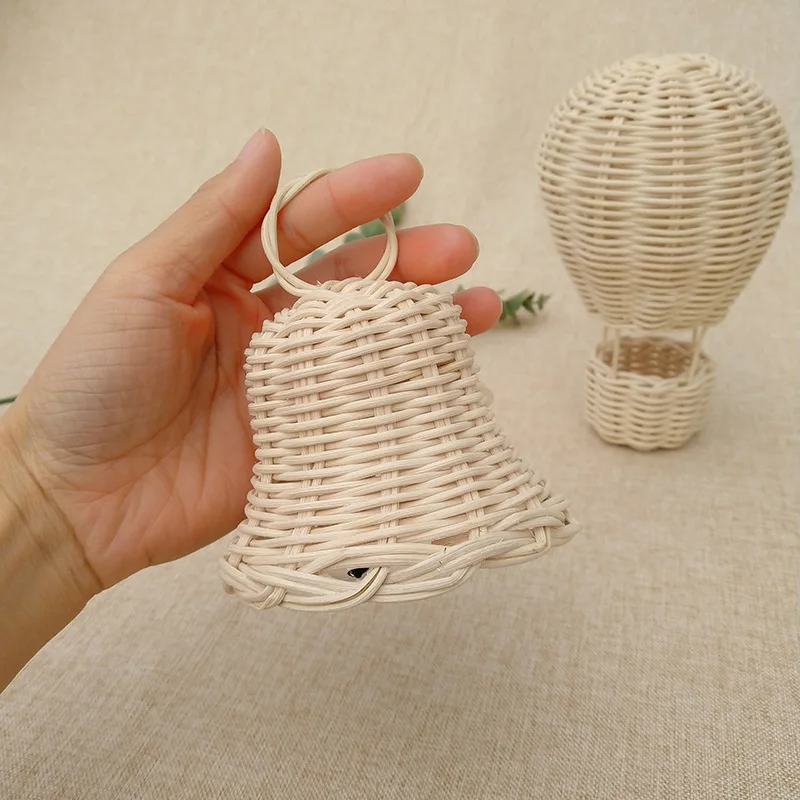 INS Rattan Ornaments Hand-woven Bell Pendant Christmas Home Decoration Children's Bell Toys Newborn Photography Accessories