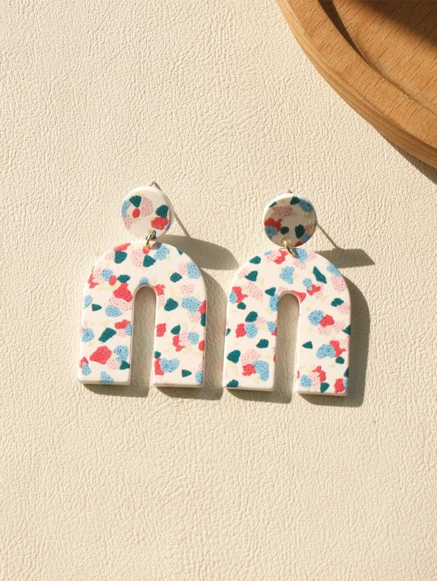 

Leopard Print Geometric Drop Earrings for Women Acrylic Door Type Pink Leopard Print Earrings Clay Texture Earrings