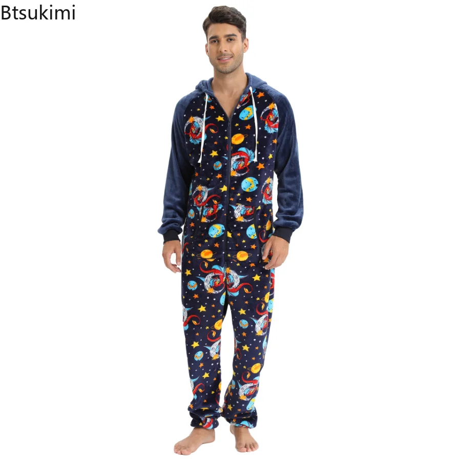 New 2022 Autumn Winter Casual Warm Flannel Onesies Hoodie Jumpsuit Pajama Men Festival Jumpsuits Hoodie Zipper Sleepwear Male