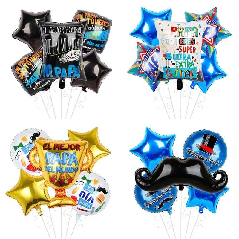 

5pcs/set Spanish Happy Father's Day Helium Globos Feliz Dia Super Papa Foil Balloons Father Mother Party Decoration Baloes