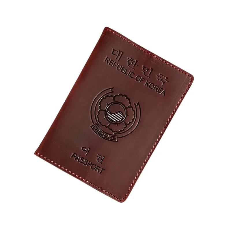 South Korea Passport Cover Genuine Leather Passport Wallet Men Women Retro Cover on The Passport