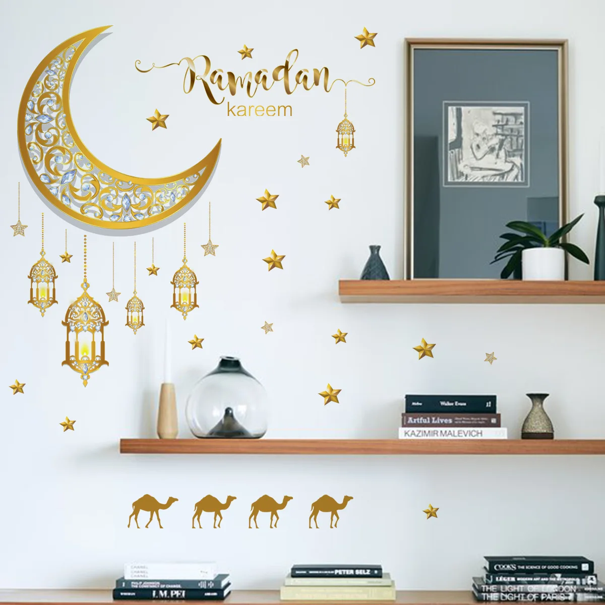 

Crescent Star Moon Light Background Wall Sticker Living Room Bedroom Wall Sticker Happy Eid Mubarak Islamic Muslim Party Decor