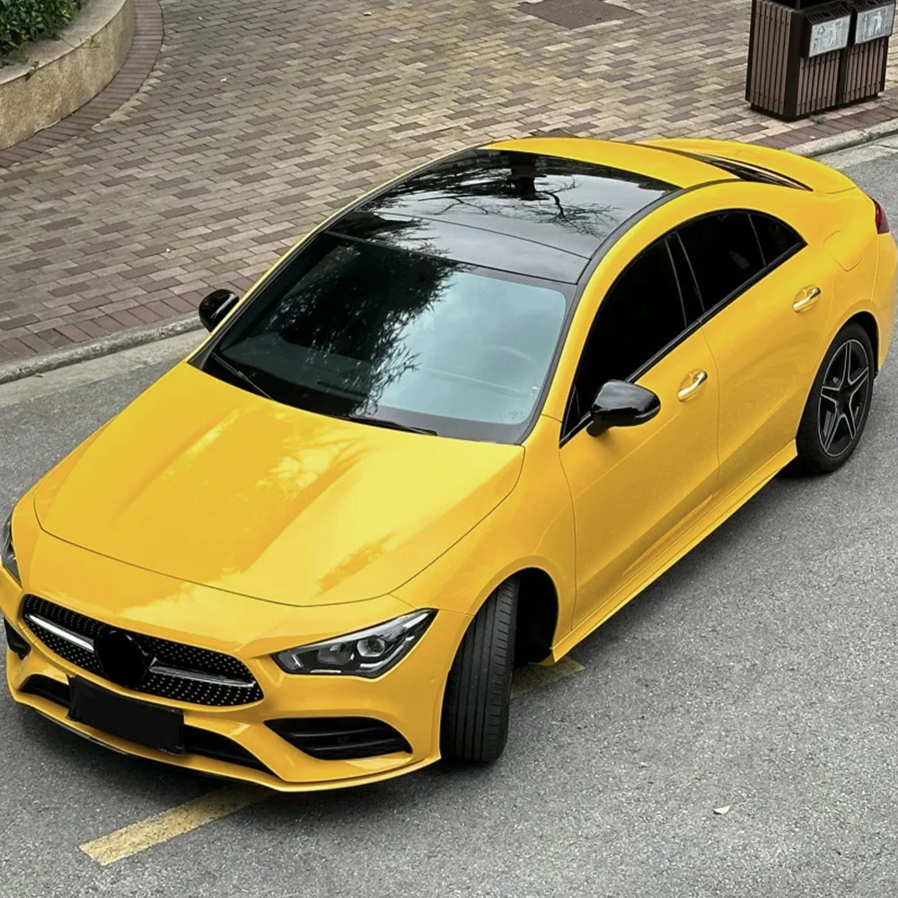 Фото Ультра глянцевая ПЭТ-сигнальная желтая автомобильная виниловая пленка из ПВХ, украшение для всего тела автомобиля, наклейка, аксессуары для автотюнинга №4