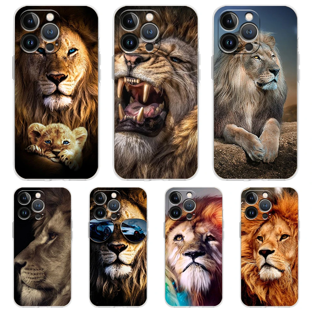 

Lion Animal Transparent Silicone Phone Case For iPhone 14 13 12 11 Pro Max 8 7 Plus X XS Max XR SE 2020 Luxury Coque Shell Bag