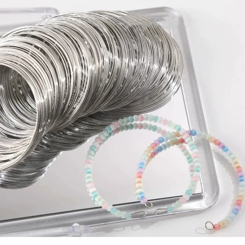 100 Loops Dia 0.5mm 55/60mm Memory Steel Wire Cord For DIY Beading Bracelets Earring Jewelry Making Finding Accessories Supplies