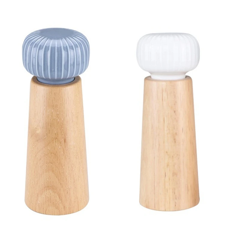 

Salt And Pepper Grinder Set - Wood And Ceramic Pepper Mill Grinder Salt Shaker With Adjustable Coarseness