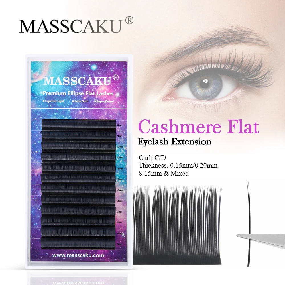 

MASSCAKU 12 Rows Cashmere C/D Curl Soft Silk Lashes Premium Individual Mink Eyelash Female Makeup For Professional Salon use.