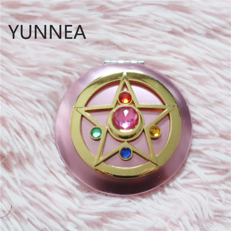 Цветное складное зеркало с сапфировым розовым кристаллом легко носить собой