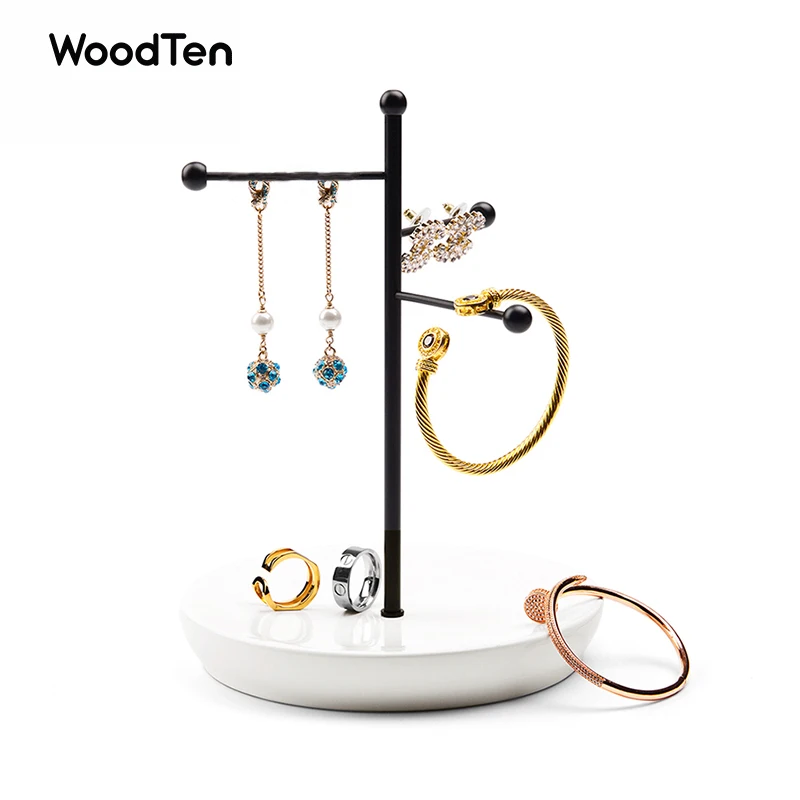 WoodTen Jewelry Display Prop for Earrings Ring Bangle Jewelry Accessories Showing Shelf with Metal Resin Black Golden