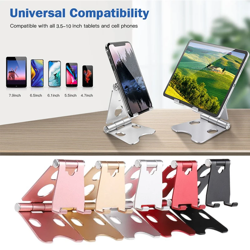 Desktop Phone Tablet Holder Stand Universal Aluminum Alloy Lazy Racket for Home Office Folding Portable Mid-sized Stand Holder