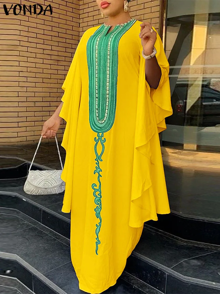 

VONDA Oversize Bohemian 2022 Vintage Sundress Femme 3/4 Bat-Wing Sleeve Party Robe Women Casual Maxi Dress Beach Ruffle Vestidos